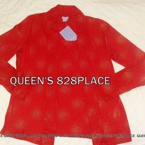 Nwt Laura Scott Size S Red GOLD Print Stretch Top Blouse